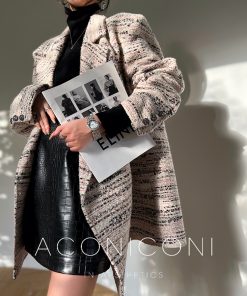 High-End Norwegian Afternoon Tweed Wool Coat for Women - Elegant OL Style, Loose Fit, Perfect for Fall and Winter Fashion