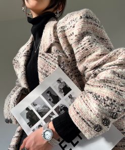 High-End Norwegian Afternoon Tweed Wool Coat for Women - Elegant OL Style, Loose Fit, Perfect for Fall and Winter Fashion