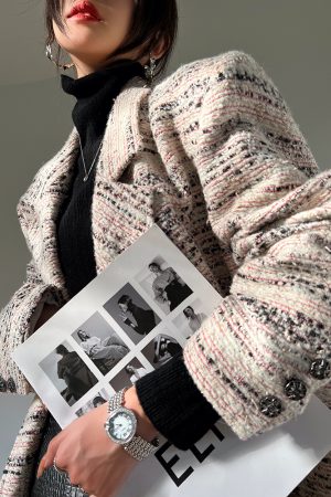High-End Norwegian Afternoon Tweed Wool Coat for Women - Elegant OL Style, Loose Fit, Perfect for Fall and Winter Fashion