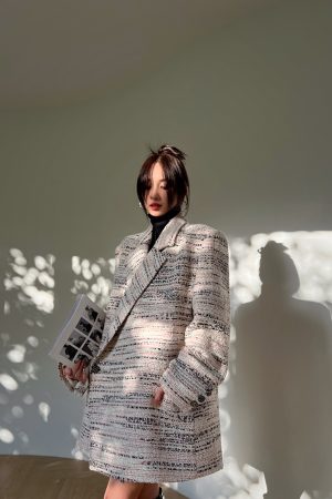 High-End Norwegian Afternoon Tweed Wool Coat for Women - Elegant OL Style, Loose Fit, Perfect for Fall and Winter Fashion