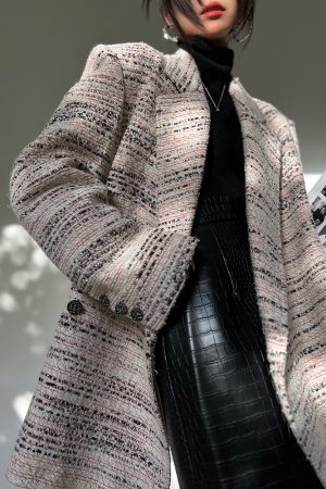 High-End Norwegian Afternoon Tweed Wool Coat for Women - Elegant OL Style, Loose Fit, Perfect for Fall and Winter Fashion