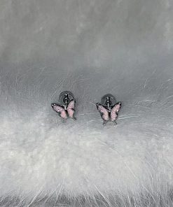 High-End Pink and White Butterfly Ear Bone Studs - Niche Design, Sleep-Friendly, Screw-On Earrings for Everyday Elegance