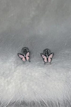 High-End Pink and White Butterfly Ear Bone Studs - Niche Design, Sleep-Friendly, Screw-On Earrings for Everyday Elegance