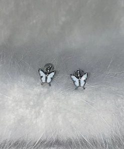 High-End Pink and White Butterfly Ear Bone Studs - Niche Design, Sleep-Friendly, Screw-On Earrings for Everyday Elegance