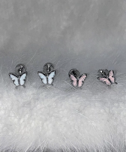 High-End Pink and White Butterfly Ear Bone Studs - Niche Design, Sleep-Friendly, Screw-On Earrings for Everyday Elegance