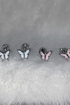 High-End Pink and White Butterfly Ear Bone Studs - Niche Design, Sleep-Friendly, Screw-On Earrings for Everyday Elegance