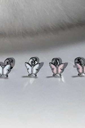 High-End Pink and White Butterfly Ear Bone Studs - Niche Design, Sleep-Friendly, Screw-On Earrings for Everyday Elegance
