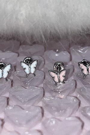High-End Pink and White Butterfly Ear Bone Studs - Niche Design, Sleep-Friendly, Screw-On Earrings for Everyday Elegance