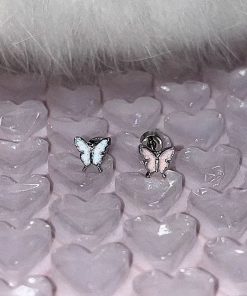 High-End Pink and White Butterfly Ear Bone Studs - Niche Design, Sleep-Friendly, Screw-On Earrings for Everyday Elegance