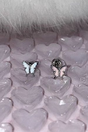 High-End Pink and White Butterfly Ear Bone Studs - Niche Design, Sleep-Friendly, Screw-On Earrings for Everyday Elegance