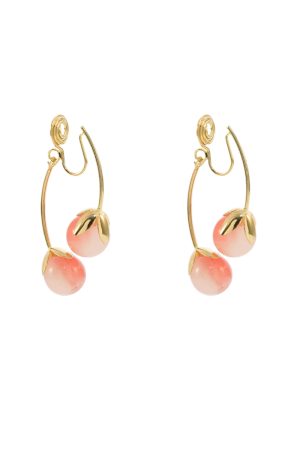 High-End Pink Peach Water Fragrance Earrings for Women, Lily of the Valley Back Hanging Clip-Ons, No Ear Holes, Floral Design