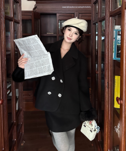 High-End Plush Skirt Two-Piece Set with Cape Coat in Adventure Design - Tycoon Heiress Style