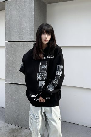 High-End Portrait Print Hoodie for Men and Women, Loose-Fit American Style Sweatshirt, Heavyweight High Street Fashion