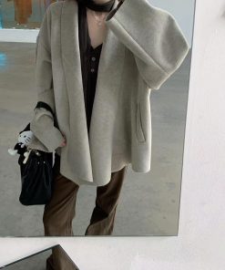 High-End Pumpkin Cape-Style Double-Sided Wool Cardigan for Women - Loose Fit Alpaca Blend Australian Wool Coat