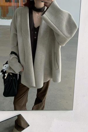 High-End Pumpkin Cape-Style Double-Sided Wool Cardigan for Women - Loose Fit Alpaca Blend Australian Wool Coat