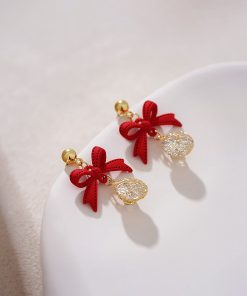 High-End Red Bowknot Stud Earrings for Autumn/Winter 2025, Perfect Christmas & New Year Jewelry, Trendy Holiday Accessory