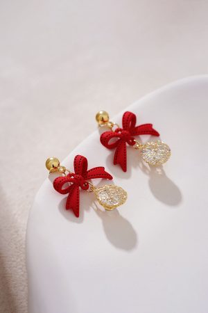 High-End Red Bowknot Stud Earrings for Autumn/Winter 2025, Perfect Christmas & New Year Jewelry, Trendy Holiday Accessory