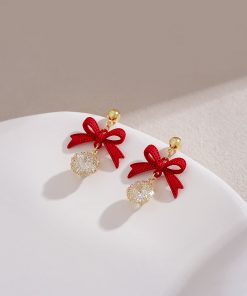High-End Red Bowknot Stud Earrings for Autumn/Winter 2025, Perfect Christmas & New Year Jewelry, Trendy Holiday Accessory
