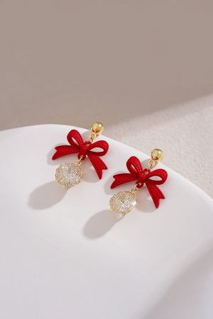 High-End Red Bowknot Stud Earrings for Autumn/Winter 2025, Perfect Christmas & New Year Jewelry, Trendy Holiday Accessory