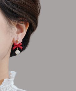 High-End Red Bowknot Stud Earrings for Autumn/Winter 2025, Perfect Christmas & New Year Jewelry, Trendy Holiday Accessory