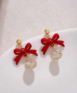 High-End Red Bowknot Stud Earrings for Autumn/Winter 2025, Perfect Christmas & New Year Jewelry, Trendy Holiday Accessory