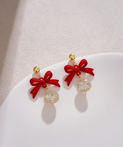 High-End Red Bowknot Stud Earrings for Autumn/Winter 2025, Perfect Christmas & New Year Jewelry, Trendy Holiday Accessory