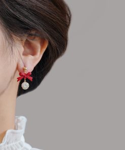 High-End Red Bowknot Stud Earrings for Autumn/Winter 2025, Perfect Christmas & New Year Jewelry, Trendy Holiday Accessory