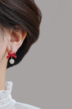 High-End Red Bowknot Stud Earrings for Autumn/Winter 2025, Perfect Christmas & New Year Jewelry, Trendy Holiday Accessory