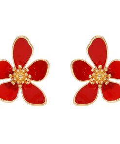 High-End Red French Camellia Stud Earrings - Unique Design for Autumn & Winter, Perfect Women's New Year Accessory