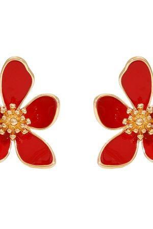 High-End Red French Camellia Stud Earrings - Unique Design for Autumn & Winter, Perfect Women's New Year Accessory