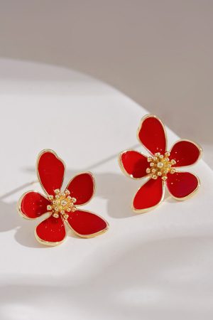 High-End Red French Camellia Stud Earrings - Unique Design for Autumn & Winter, Perfect Women's New Year Accessory