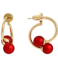 High-End Red Pearl Stud Earrings, Vintage French Design, Trendy 2025 Style, Elegant Niche Jewelry