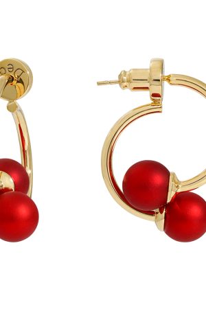 High-End Red Pearl Stud Earrings, Vintage French Design, Trendy 2025 Style, Elegant Niche Jewelry