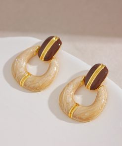 High-End Retro Enamel Drop Earrings with Unique Geometric Design - Trendy Fashion Accessories for Women, Slimming and Elegant