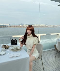 High-End Retro Knitted Dress in Moonlight White - Women's Spring Summer Collection, Elegant Tea Style, Perfect for 90s Inspired Looks