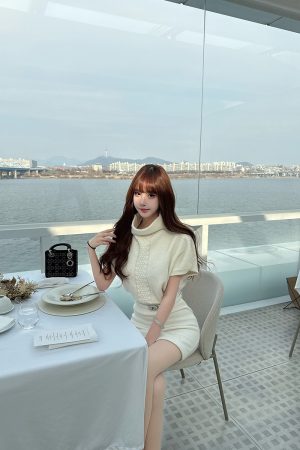 High-End Retro Knitted Dress in Moonlight White - Women's Spring Summer Collection, Elegant Tea Style, Perfect for 90s Inspired Looks