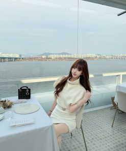 High-End Retro Knitted Dress in Moonlight White - Women's Spring Summer Collection, Elegant Tea Style, Perfect for 90s Inspired Looks