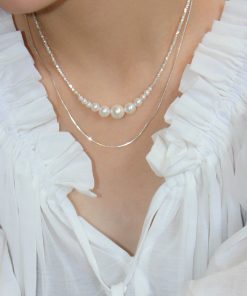 High-End S925 Pure Silver Fragmented Gradient Smile Necklace - Light Luxury Pearl Design for Elegant Style