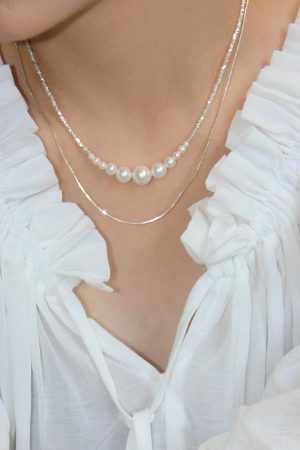 High-End S925 Pure Silver Fragmented Gradient Smile Necklace - Light Luxury Pearl Design for Elegant Style