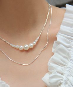 High-End S925 Pure Silver Fragmented Gradient Smile Necklace - Light Luxury Pearl Design for Elegant Style