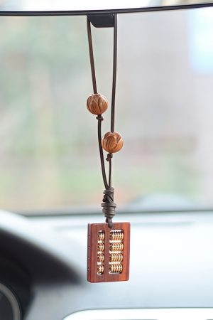 High-End Sandalwood Abacus Car Pendant - Stylish Rearview Mirror Hanging Ornament for 2025 Interior Decoration