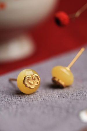 High-End Silver Artisan Ancient Style Earrings with Beeswax and Amber, Elegant Luxury Accessories for Women