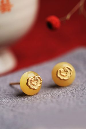 High-End Silver Artisan Ancient Style Earrings with Beeswax and Amber, Elegant Luxury Accessories for Women