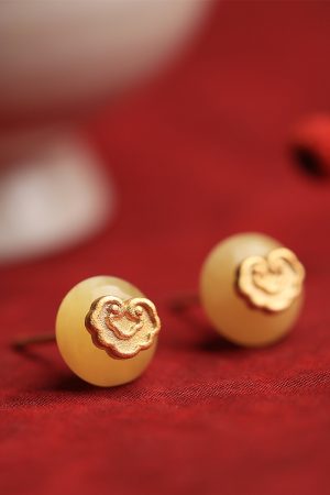 High-End Silver Artisan Ancient Style Earrings with Beeswax and Amber, Elegant Luxury Accessories for Women