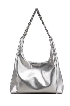 High-End Silver Tote Bag for Women - 2025 Large Capacity Commuting Handbag, Chain Shoulder Bag, Stylish Underarm Bag