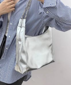 High-End Silver Tote Bag for Women - 2025 Large Capacity Commuting Handbag, Chain Shoulder Bag, Stylish Underarm Bag