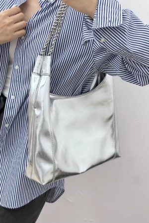 High-End Silver Tote Bag for Women - 2025 Large Capacity Commuting Handbag, Chain Shoulder Bag, Stylish Underarm Bag