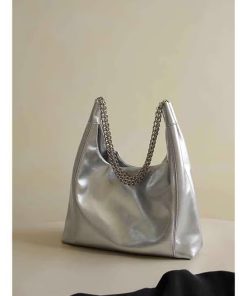 High-End Silver Tote Bag for Women - 2025 Large Capacity Commuting Handbag, Chain Shoulder Bag, Stylish Underarm Bag