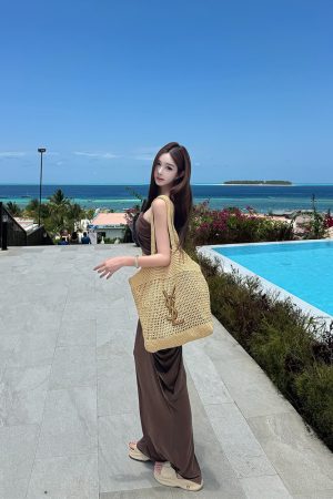 High-End Strapless Top and Long Skirt Set in Quiet Luxury Palm - Socialite Style Dress with 90s Chic Vibes