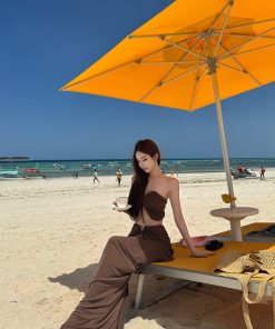 High-End Strapless Top and Long Skirt Set in Quiet Luxury Palm - Socialite Style Dress with 90s Chic Vibes